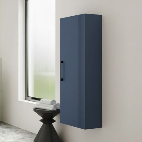 Nuie Deco Wall Hung 1-Door Tall Unit 400mm Wide - Satin Blue
