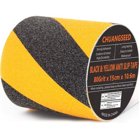 Safety Anti-Slip Tape, 15cm x 10.6m, Outdoor Stair Anti-Slip Strips, Yellow and Black, for Stair Warning Tape, Steps, Flooring, Self-Adhesive (1/5)