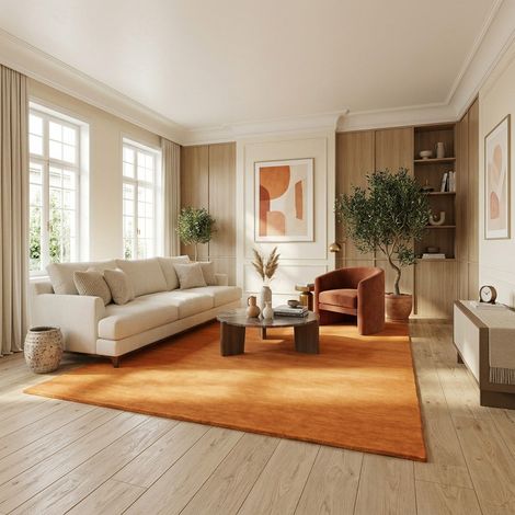 Tapis Loribaft tissé Tapis Tomas - Tapis en laine - 200x200cm, Square - 100% Laine vierge - Tissé main - Orange