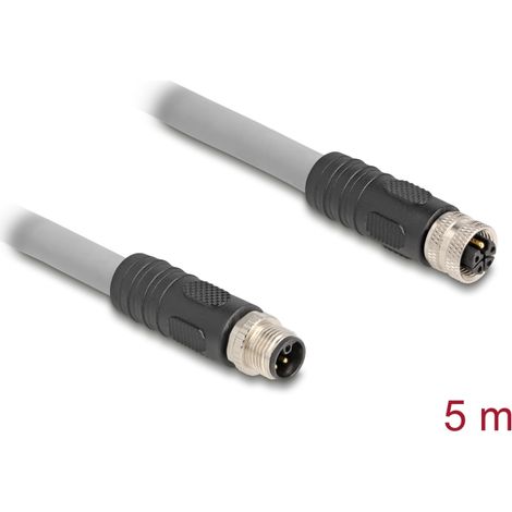 Delock Cable M12 codificado en L de 5 clavijas macho a hembra PUR adecuado para cadenas de arrastre 5 m gris