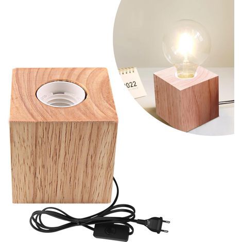 Lampe de Table Cube en Bois E27 pour Chambre, Salon ou Bureau - 8 cm (1/5)