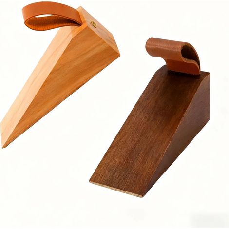 2 Pièces Cale Porte en Bois Massif (Hêtre & Noyer Noir) – Butoir Antidérapant avec Patin Caoutchouc, Réglable 5-30 mm, Silencieux et Antichoc – Idéal Portes Lourdes