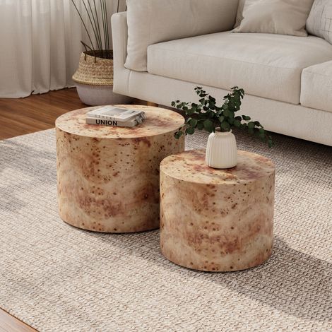 Couchtisch 2er Set rund Satztisch Holz MDF OKMYHOME (1/5)