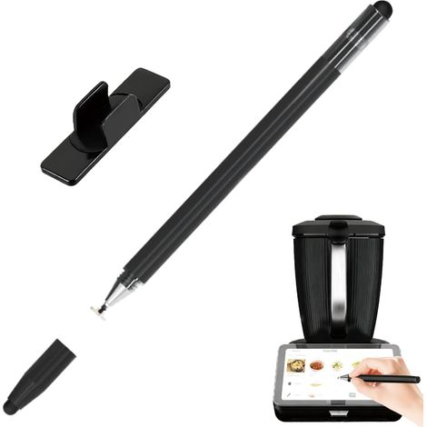 Stylet 4 en 1 compatible avec Thermomix TM7/TM6/TM5, accessoires TM7 pour une utilisation facile et un écran propre, stylet et toucher doux (noir, avec support)
