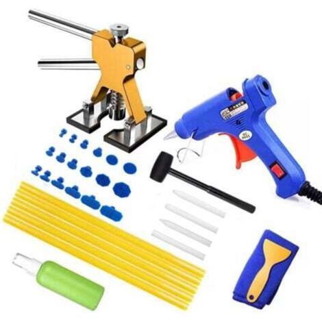 [JAMAIS UTILISÉ] Outil Débosselage sans Peinture Kit Débosselage (Golden) Carrosserie 34 PCS avec Pistolet à Colle,Doré Dent Extracteur,pour Voiture,Réfrigérateur,Moto Corps,Porte (1/4)