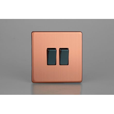 Brushed Copper 2-Gang 10A Rocker Switch for Luxury Spaces (1/2)
