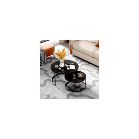 Juego de 2 mesas de centro apilables, de MDF, con tablero negro y patas negras, ideales para la sala de estar. (1/5)