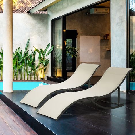 Ensemble 2 transats jardin pliants chaise longue aluminium textile 61x165x63 cm