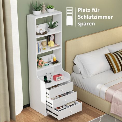 Sifree – Table de chevet haut sur pieds 3 tiroirs – MDF blanc durable – Station de recharge USB – Dimensions 51x40x177 cm – Gain de place (1/5)