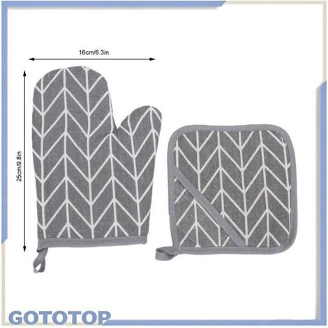 Ensemble de gants de four et de porte-casseroles en coton epais anti-brulures (1/4)
