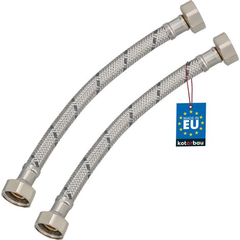 KOTARBAU® Lot de 2 Flexible Robinet 1/2"x1/2" - Tuyau Robinet 20cm - Acier Inoxydable - Rallonge Robinet Cuisine Flexible - Tuyau Robinet Cuisine Flexible - Tuyau Flexible Plomberie - Argent (1/4)