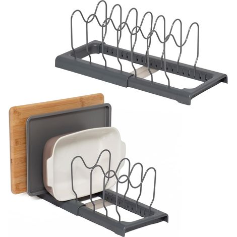 Support Rangement Cuisine Extensible - Lot de 2 - Acier et ABS - Organisateur Planches Couvercles - Gris (1/5)