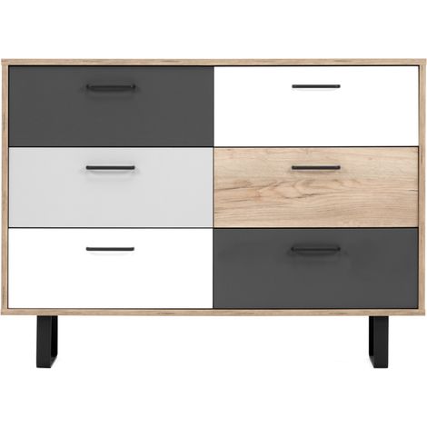 Madia 118x35 cm con struttura rovere chiaro e sei cassetti multicolore - Chioggia