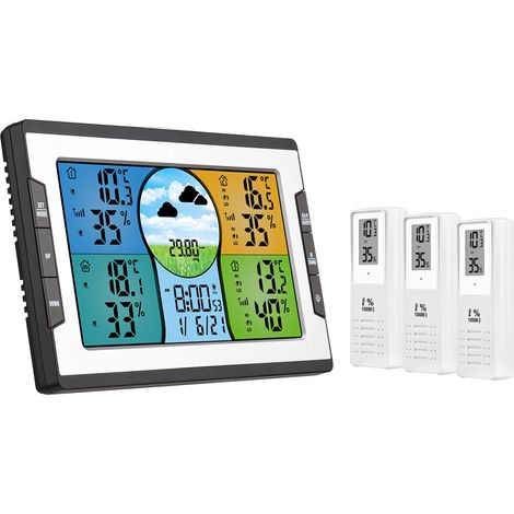 Station météo numérique avec 3 capteurs distants 100m/328ft thermomètre hygromètre intérieur extérieur horloge réveil folâtre prévision météo pression éclairage arrière date jour alarme maison bureau (1/4)