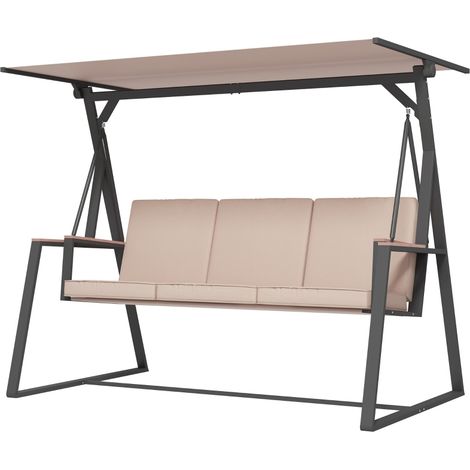 Balançoire Hollywood 3 places avec pare-soleil résistante aux intempéries beige et noir (1/3)