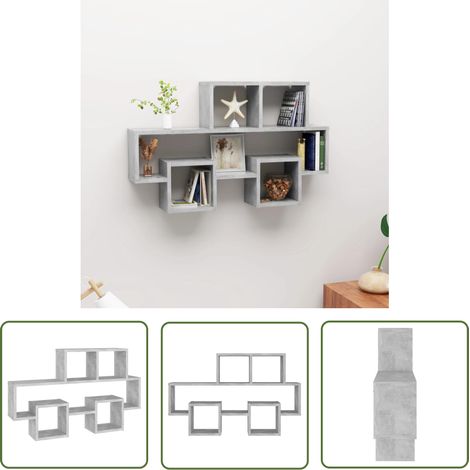 The Living Store Wandregal in Autoform Betongrau 82x15x51 cm Holzwerkstoff - Wandregal - Autodesign - Wohnraumdeko - Betonlook - Stauraum (1/5)