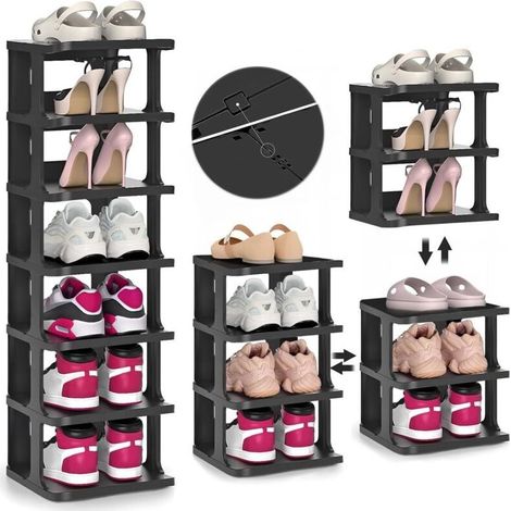 Étagère à chaussures à 7 niveaux, meuble à chaussures noir, organiseur vertical pour chaussures peu encombrant, étagère de rangement (1/5)