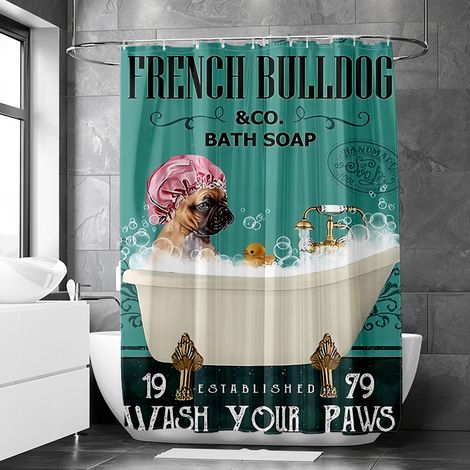 Rideau de douche motif chat rétro et baignoire aquarelle, rideau salle de bain imperméable, 150x180 cm (1/5)