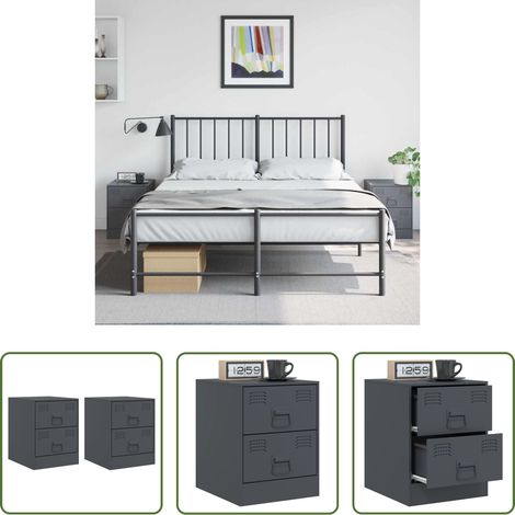 vidaXL Nachttisch 34.5x39x44 cm -  Nachttische 2 Stk. Anthrazit 34,5x39x44 cm Stahl
