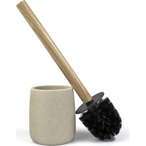 Brosse WC Forest Résine et bois bambou Brosse noire amovible 10,5 cm ø x 36 cm de haut (Beige) (1/5)