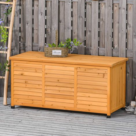Coffre de rangement extérieur en bois de sapin, armoire de jardin étanche avec grand espace de stockage pour outils, coussins et accessoires, 127 x 56 x 60 cm, jaune (1/5)
