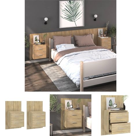 Wohnzimmer Nachttisch - vidaXL Wand-Nachttische 2 Stk. Sonoma-Eiche - Stauraum (1/5)