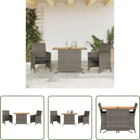Bistro-Set -  3-tlg. Bistro-Set mit Kissen Grau Poly Rattan (1/5)