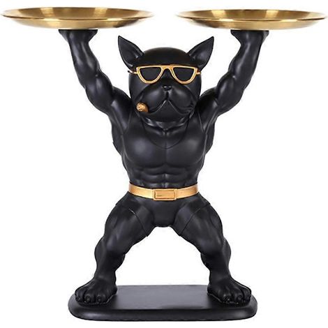 Plateau porte-clés de bureau, statue de bouledogue, plateau de table décoratif, rangement A-- (1/5)