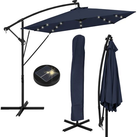 ML-Design Sombrilla de Jardín con LED Solar Ø330cm Aluminio Azul Marino Parasol Voladiza de Terraza, Giratoria 360° Inclinable con Manivela Protección Solar UV50+ e Impermeable, incl. Soporte y Funda (1/5)