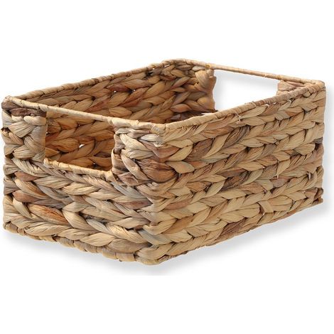 Panier en jacinthe d'eau armature métal – Dimensions L 28 cm x P 19 cm x H 13 cm – Panier rectangulaire décoratif