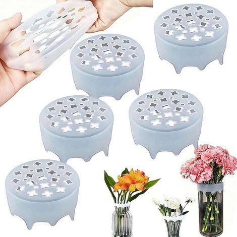Organisateur de fleurs en silicone - Lot de 5 - Séparateur de fleurs réutilisable - Torsadeur de bouquet - Support pour tiges - Anneau pour bouquet - Grille pour vase - Pour jardin, chambre, bureau - (1/5)