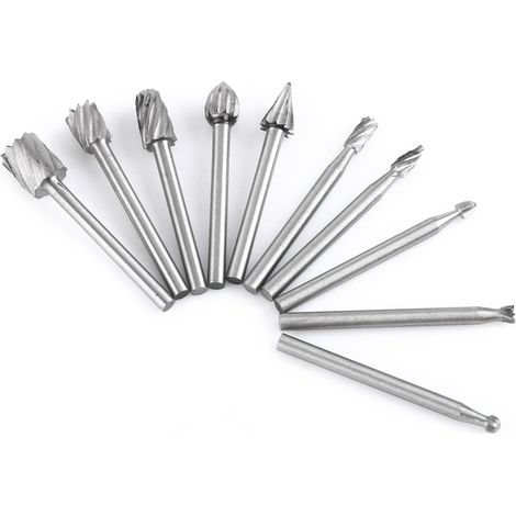 Set di 10 frese rotanti in carburo di tungsteno ad alta velocità, punte da trapano a torsione in acciaio con gambo da 1/8" (3 mm) / Utensile rotante fai da te per lavorazione del legno, intaglio, inci (1/5)
