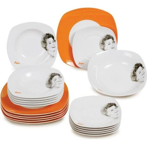 Servizio di Piatti da Tavola in Porcellana Vintage Sofia Loren Arancio 19 pezzi (1/3)