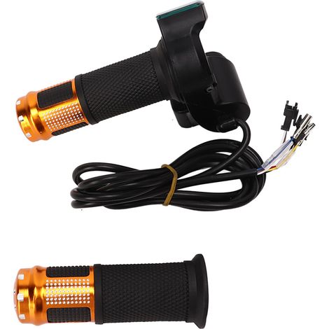 Poignées d'accélérateur pour vélo électrique (paire) avec verrouillage à écran rouge, 12 V à 99 V, clés incluses, couleur or. (1/5)