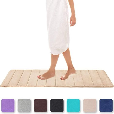 Tapis de sol salle de bain mousse mémoire, antidérapant absorbant, lavable - 40x120 cm, beige, moelleux et confortable (1/5)