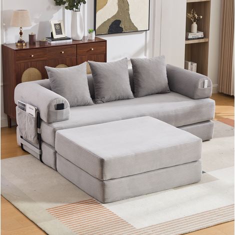 Divano modulare con pouf in velluto a coste OKMYHOME (1/5)
