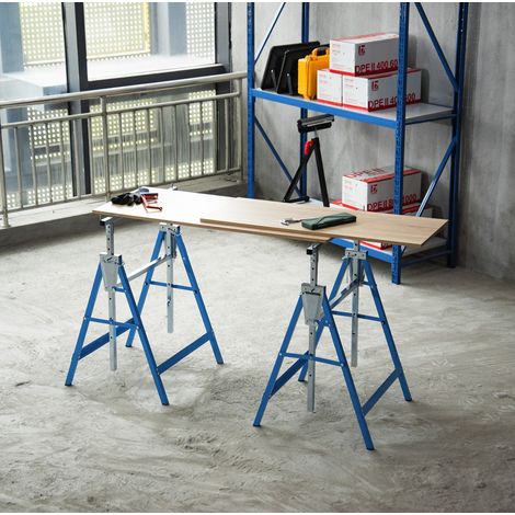 Lot de 2 tréteaux pliables réglables en hauteur, acier bleu, 80-130 cm, 200 kg DESVIAE (1/5)