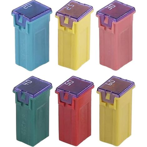6pcs 12V-24V Forme Carrée JCASE Fusible Assortiment pour Voiture pour Camions, Voitures et SUV, Bateau (20A/25A/30A/40A/50A/60A) (1/5)