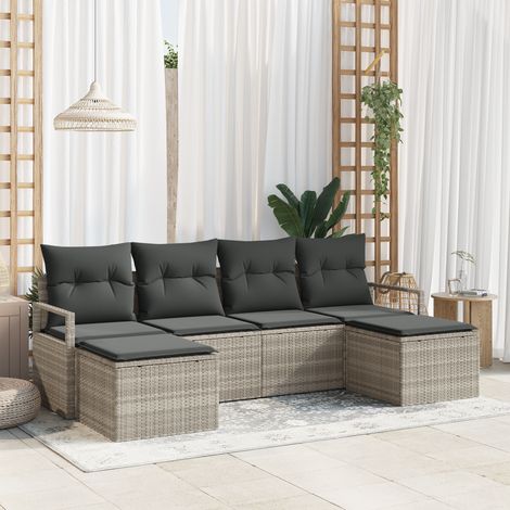 Sofa Set 6 pcs Light grey Poly Rattan vidaXL (1/5)