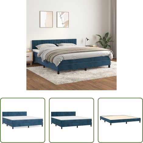 vidaXL Matelas à ressorts ensachés - Sommier à lattes de lit et matelas Bleu foncé 160x200cm Velours (1/5)
