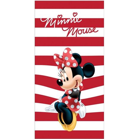Serviette de plage Minnie avec des rayures blanche et rouge - 70 x 140 cm (1/3)