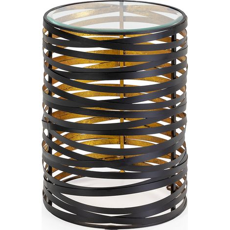 Table d'appoint verre et métal noir doré design élégant - noir doré avec plateau verre transparent (1/2)
