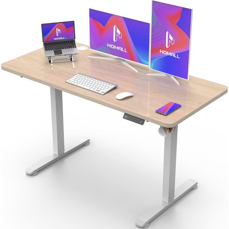 Bureau électrique réglable en Hauteur avec Gestion des câbles et Port de Charge USB, Hauteur réglable de 73 à 118 cm, 2 hauteurs de mémoire pour Bureau (Beige, 120 x 60 cm) (1/5)