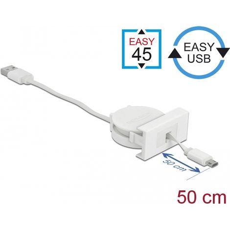 Delock USB 2.0 cable modular retráctil Easy 45 USB Tipo-A a EASY-USB Tipo Micro-B blanco