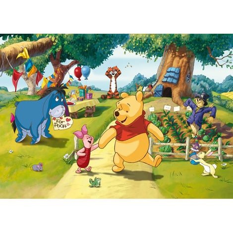 papier peint panoramique Winnie l'ourson jaune, vert et bleu  - Disney (1/2)