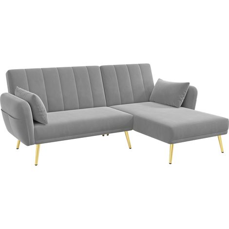 Sofá cama esquinero multifuncional gris de terciopelo HOMVRA (1/5)