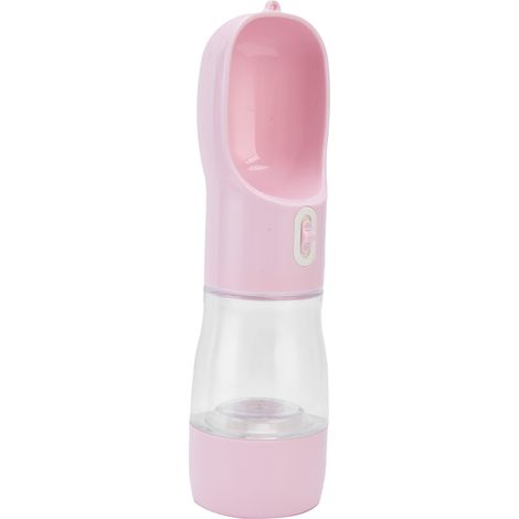 2-in-1-Haustier-Trinkflasche, tragbar, auslaufsicher, Hundefutterflasche für unterwegs, Rosa (1/5)