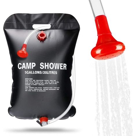 Sac de douche solaire, douche de camping solaire portable et pliable de 20 L avec tuyau, pommeau de douche interchangeable, chauffe-eau solaire pour la randonnée et l'escalade (1/5)