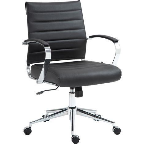 Chaise de bureau design ergonomique en cuir véritable noir et métal chromé 100002561 (1/5)
