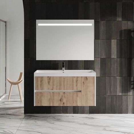 Mueble De Baño Colgante 100Cm Roble Oro Sin Espejo Cortina (1/5)